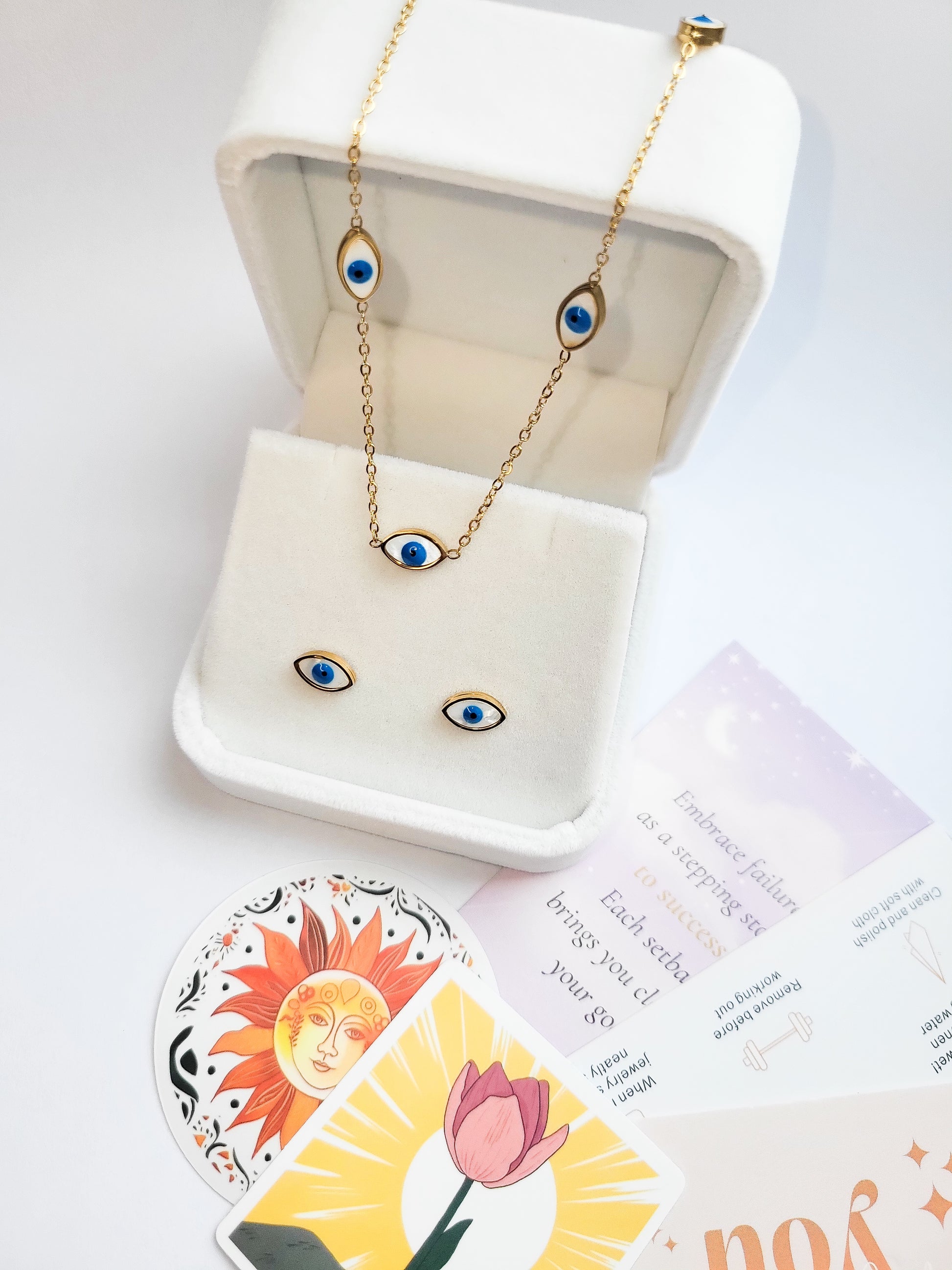 Evil Eye of Protection Dainty Necklace & Stud Earring Set